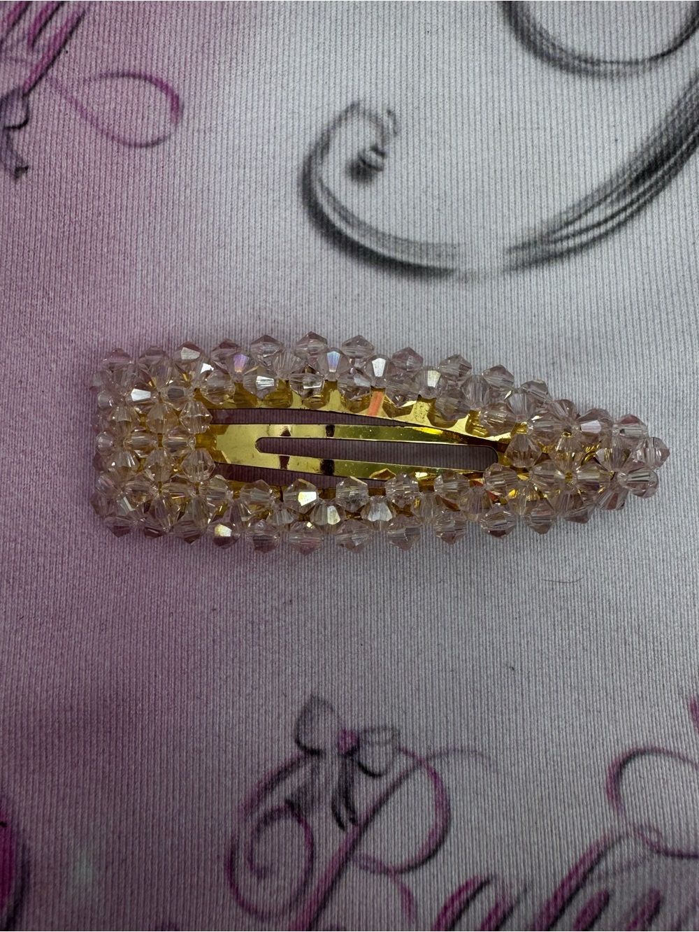 Hair clip barrette Crystal Beaded Snap Hair Clip - Clear/Gold